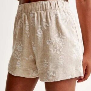 Abercrombie & Fitch Embroidered Floral Linen Blend Shorts